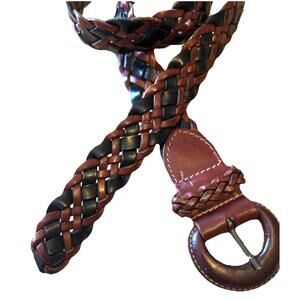 Braided Leather Belt Womens L Boho Western Covered Buckle Coastal Green GH BASS